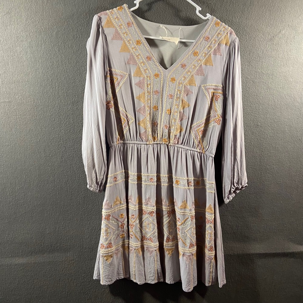 Savanna Jane floral Embroidered Mini Dress Boho Large festival cottagecore